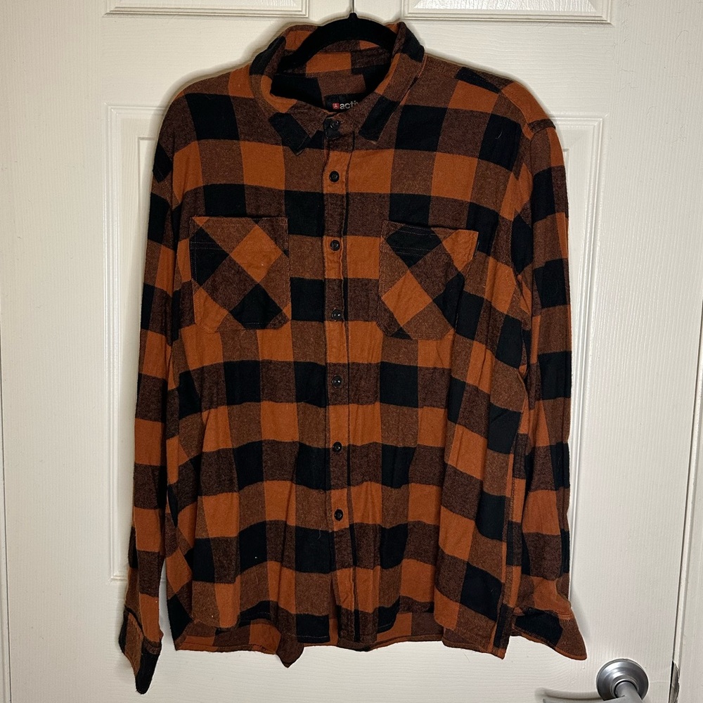 Active Rideshop Orange/Black Plaid Flannel Shirt - Size Large